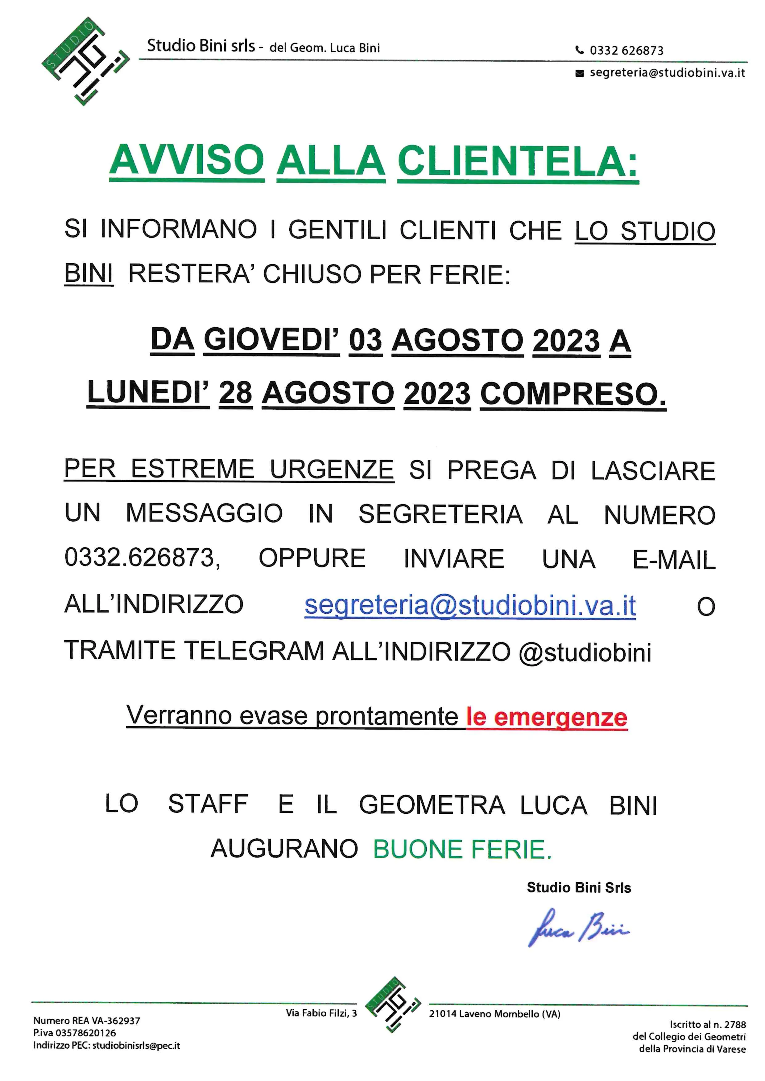 Locandina della chiusura per ferie estive 2023