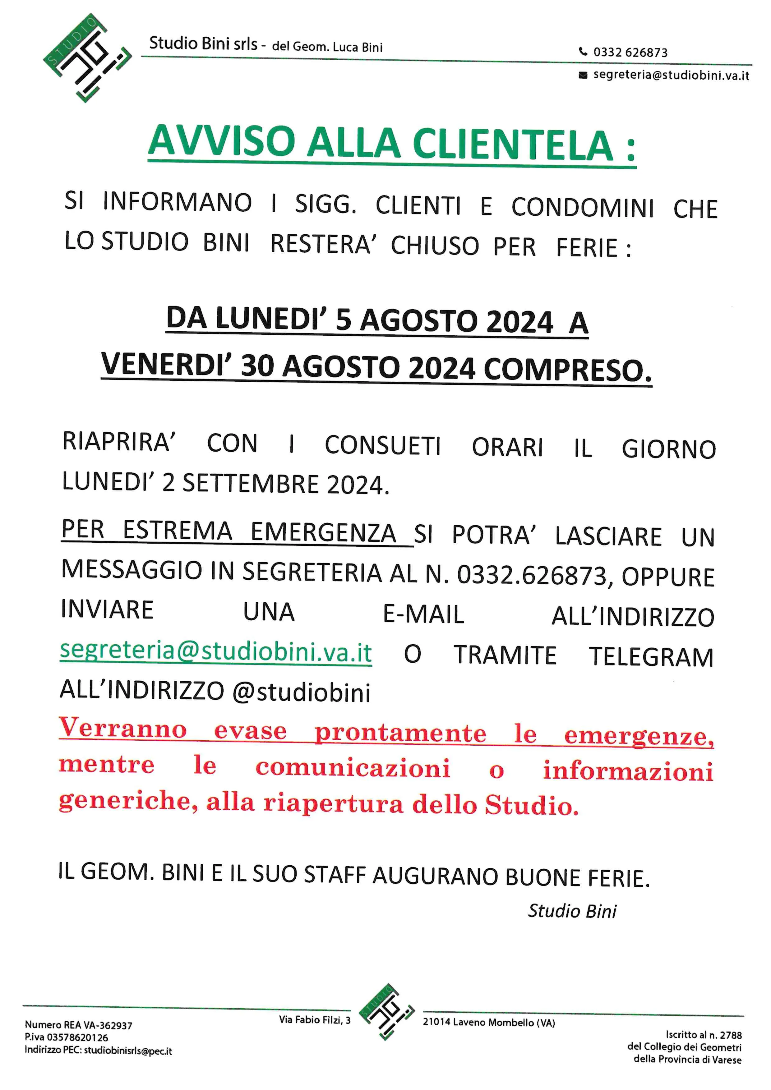 Locandina della chiusura estiva 2024